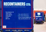 Recontainers Ltd. truck displaying company details for chemical container disposal, parked in an industrial area.