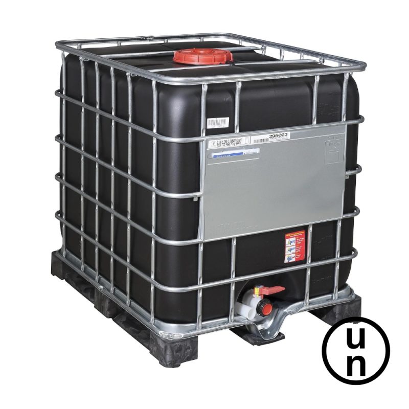 Grade 1 – Black 1000L Reconditioned IBC – Metal/Plastic Pallet – UN Approved