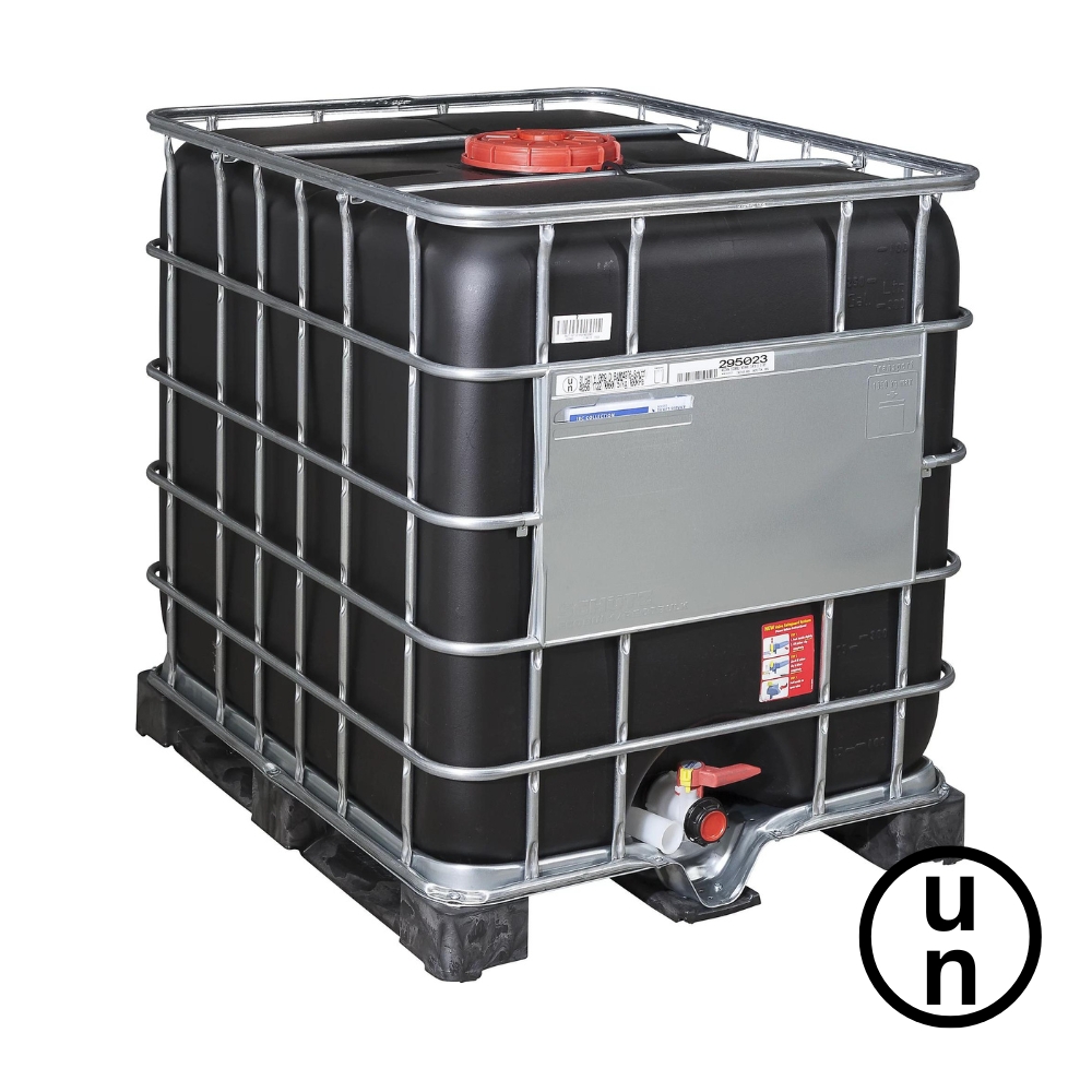 Grade 1 – Black 1000L Reconditioned IBC – Metal/Plastic Pallet – UN Approved
