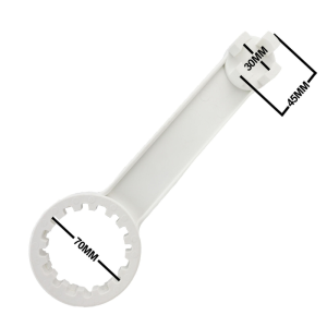Front profile of a tool for opening both 220ltr drums and jerrycans with diameter dimensions